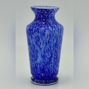 Blue White Speckled Stretched Glass Vase | home decor | small blue vase